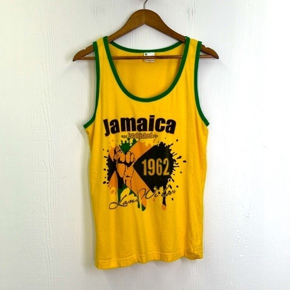Island Tees - Vintage Jamaica 1962 Land We Love Yellow & Green Tank Size Medium - Picture 7 of 11